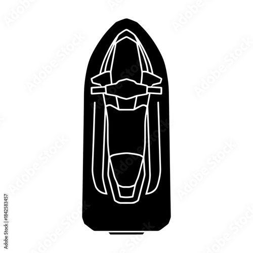 Top-down view of a personal watercraft, a jet ski, in solid black silhouette.