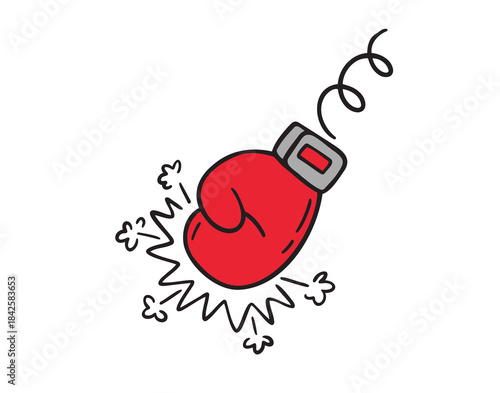 Red boxing glove with strong punch and cartoon explosion