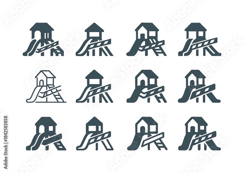 Dilapidated Playground Icons. Dilapidated playground. Icon set.