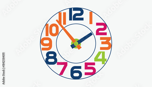 A decorative clock face with bold numbers illustrating the concept of time and counting hours in a colorful style.