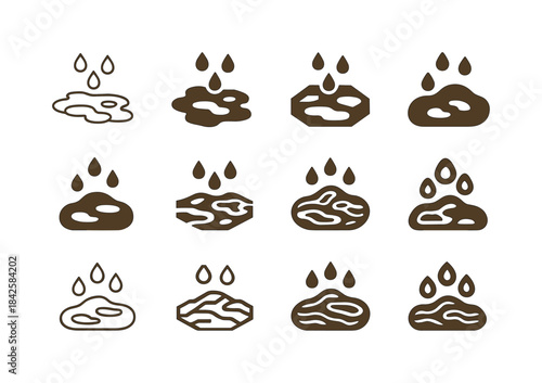 Rain-Soaked Earth Icons. Rain-soaked earth. Icon set. Set Logo o