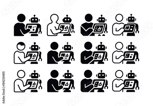 Robot Control Logos. A person controlling a robot via a tablet.