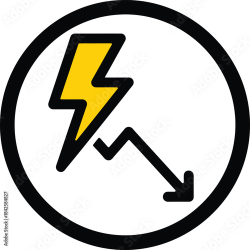 Symbol of a lightning bolt and a downward trend arrow indicating energy decline or power loss