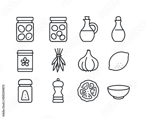 Mediterranean Pantry Icons. Mediterranean Pantry. Line icon set