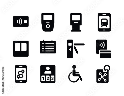 Public Transit Icons. Public Transit Tech. Solid icon set of Pub