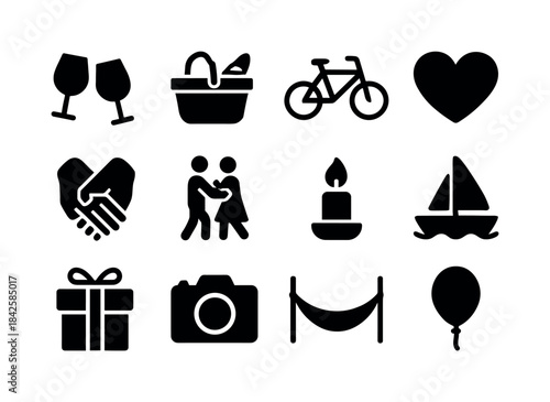 Couple Activity Icons. Couples activities. Solid icon set of cou