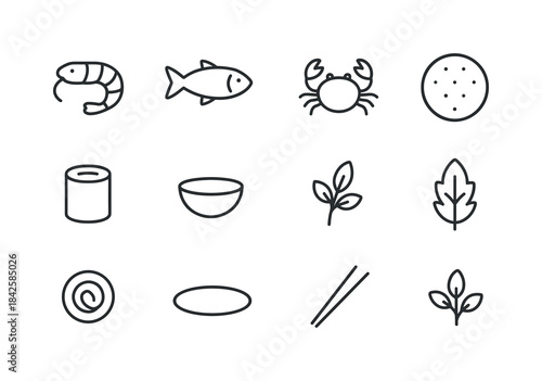 Minimalist Seafood Icons. Minimalist Seafood Rolls. Line icon se