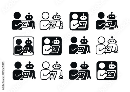 Robot Control Logos. A person controlling a robot via a tablet.