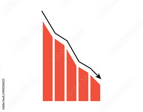down simple arrow, finance loss analysis icon. Red chart, dynamics of decline. negative statistical simple infographic element