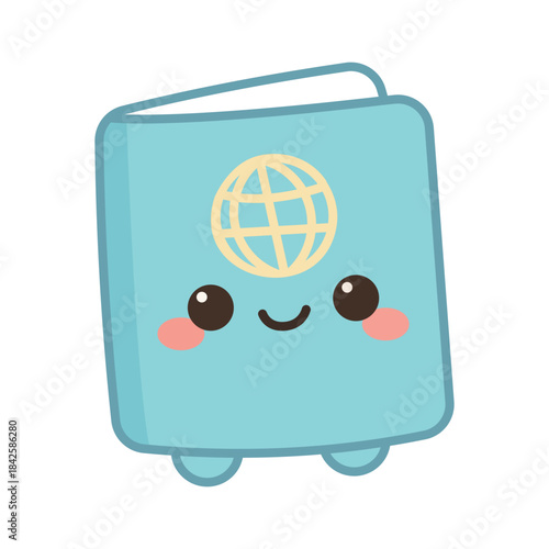 cute blue passport with globe smiling clip art preview