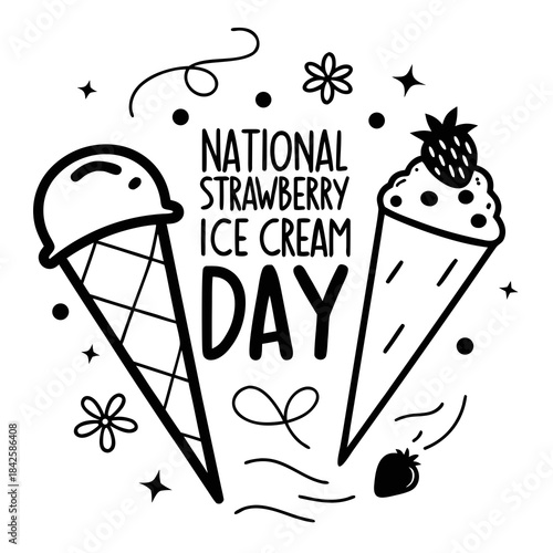 NATIONAL STRAWBERRY ICE CREAM DAY vector illustration 