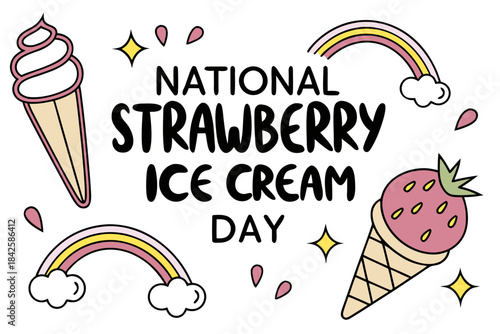 NATIONAL STRAWBERRY ICE CREAM DAY vector illustration 