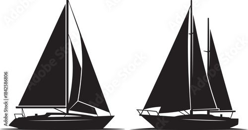 Two sailboats sailing on the water silhouette