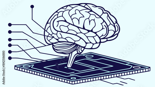 Futuristic AI neural network, deep learning processing big data, machine intelligence on a digital chipset and circuit board.