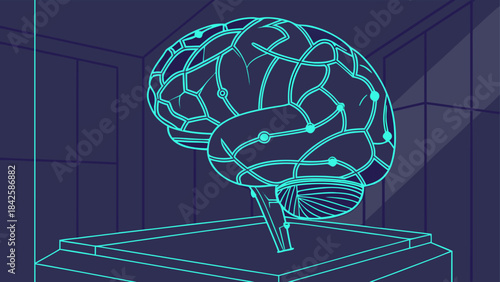 3D vector rendering of AI neural network, deep learning processing big data, machine intelligence on futuristic circuit board.