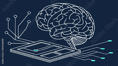Artificial intelligence deep learning on neural network, processing big data with machine intelligence, futuristic circuit board design.