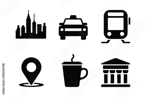 Urban navigation and city travel icons set for website or application use