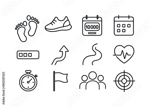 Steps Challenge Icons. Steps Challenge. Line icon set of Steps C