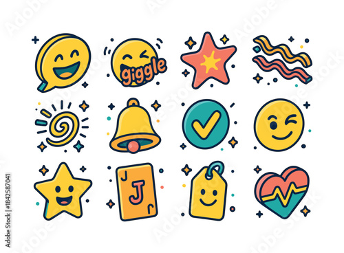 Colorful Humor Icons. Humor. Colorful isometric vector icons set