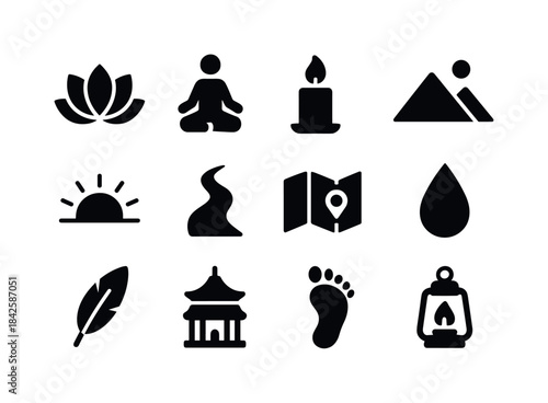 Spiritual Journey Icons. Spiritual journey. Solid icon set of sp