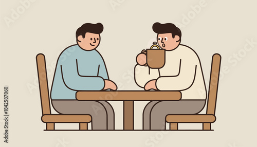 A quaint coffee shop where one partner slips the ring into a cup watching as the other takes a sip and discovers the unexpected surprise.