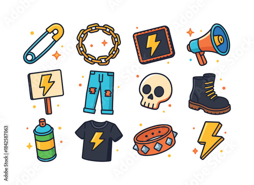 Rebellion Icon Set. Youth Rebellion Icons. Colorful isometric ve