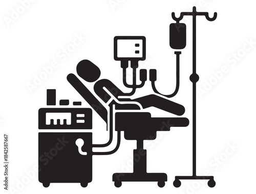 Dialysis Room in silhouette white background.