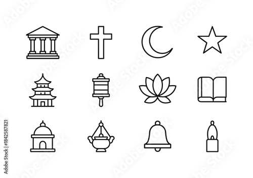 Religious Symbols Icons. Religious Heritage. Line icon set of Re