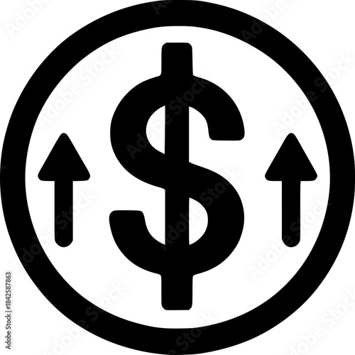 Dollar Sign Ascending: A clear and concise depiction of a dollar sign framed by two upward-pointing arrows, symbolizing economic growth, financial progress, and rising value.