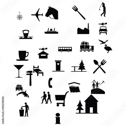 Black Silhouette Icon Set for Everyday Concept Design