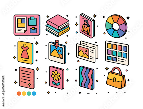 Colorful Fashion Icons. Fashion inspiration. Colorful isometric