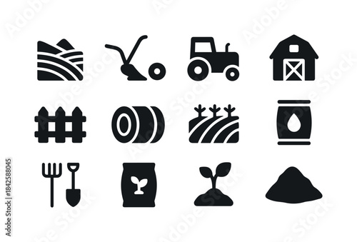 Hillside Farming Icons. Hillside farming. Solid icon set of Hill