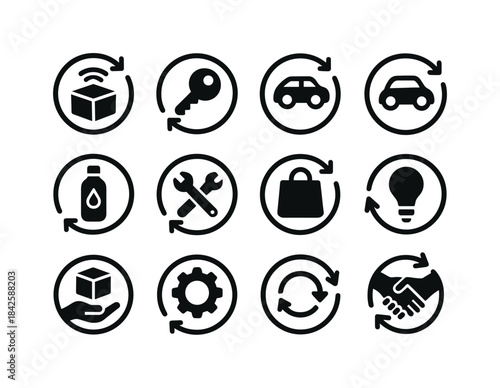 Circular Economy Icons. Circular Business Models. Solid icon set