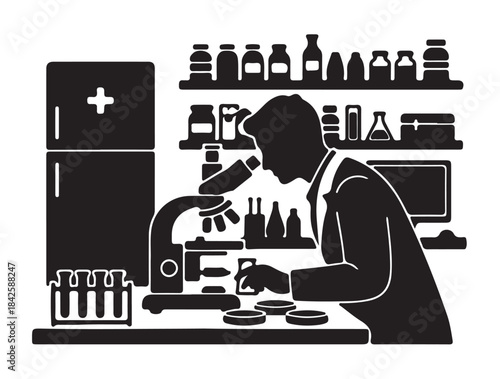 Pathology Lab in silhouette white background.