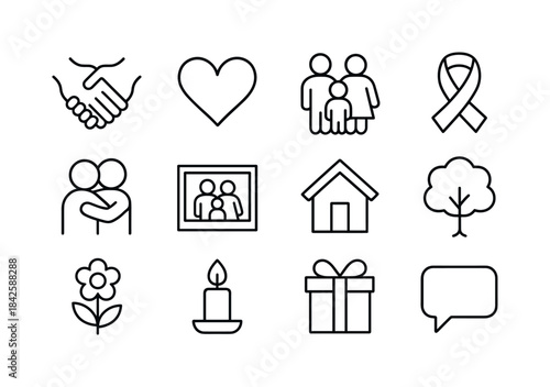 Family Bonding Icons. Family support and bonding. Line icon set