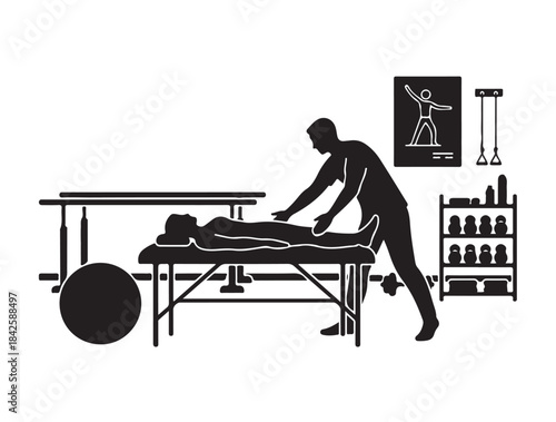 Physiotherapy Room in silhouette white background.