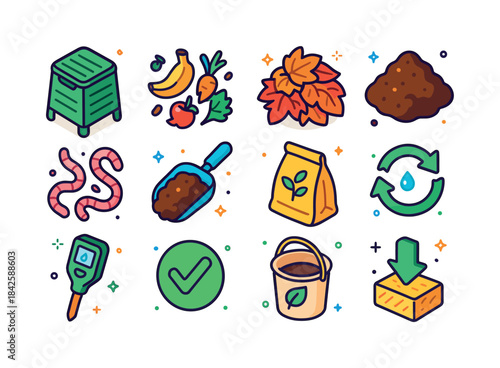 Colorful Composting Icons. Composting. Colorful isometric vector