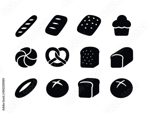 European Bread Icons. European Breads. Solid icon set of Europea