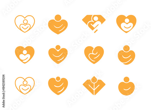 Self-Compassion Icon Set. Self-compassion and self-acceptance pr
