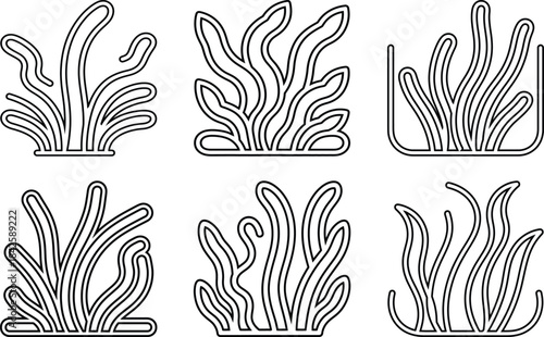 Collection of stylized seaweed and coral illustrations