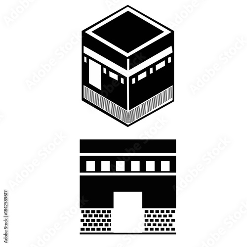 Islamic Religious Buildings and Kaaba Silhouettes 
