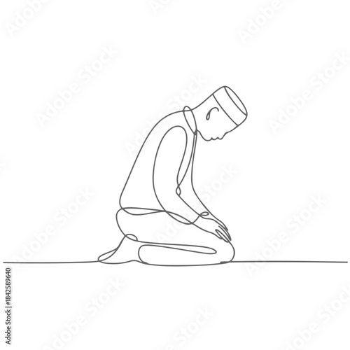 Continuous Line Drawing of a Muslim Man Praying