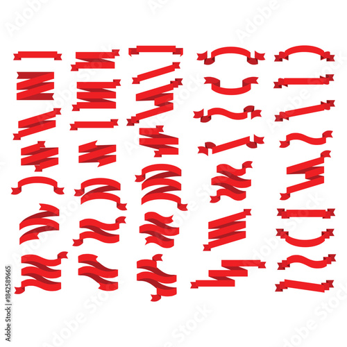 Red Ribbon Banner Clip art Set for Labels and Festive Design