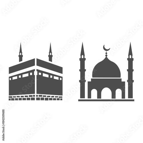 Islamic Religious Buildings and Kaaba Silhouettes Collection