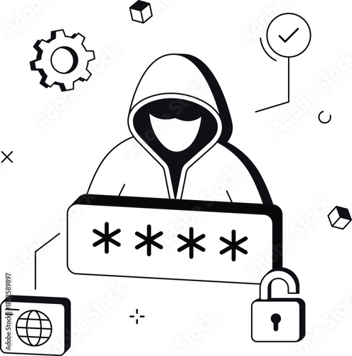 Hacker attack on security password padlock data isometric flat vector illustration