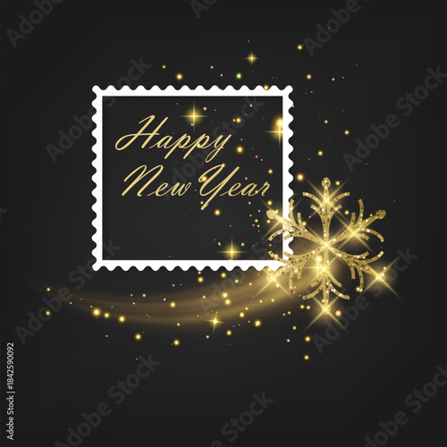 Festive Golden Snowflake with Happy New Year Message. Greeting Card