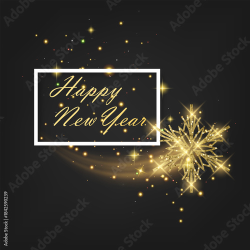 Festive Golden Snowflake with Happy New Year Message. Greeting Card