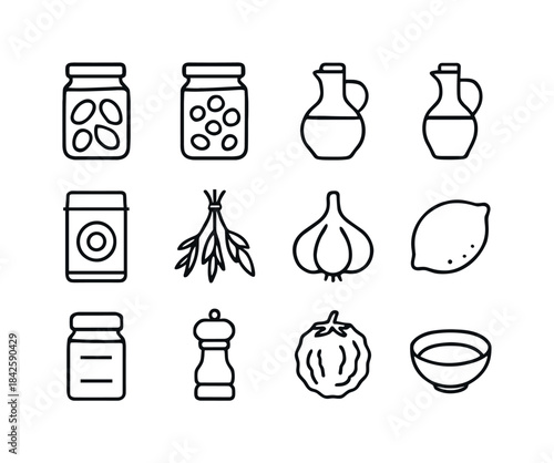 Mediterranean Pantry Icons. Mediterranean Pantry. Line icon set