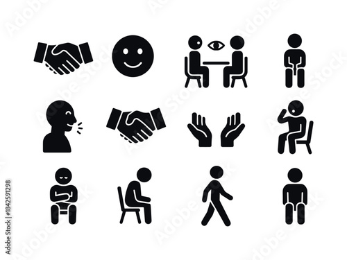 Non-Verbal Interview Icons. Non-verbal communication in intervie