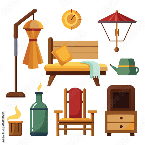 Stylized Home and Garden Decor Vector Icons